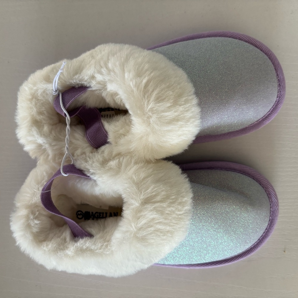 Magellan Outdoors Sparkly Lavender Kids hard sole Slippers - Picture 2 of 10